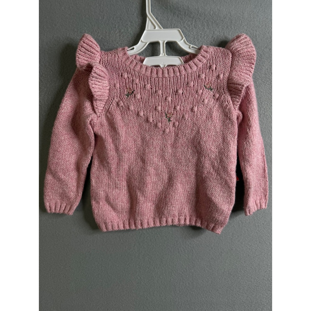 Old Navy‎ Baby Girl Sweater 12-18M Pink Knit Ruffle Sleeve Floral Embroidery NWT